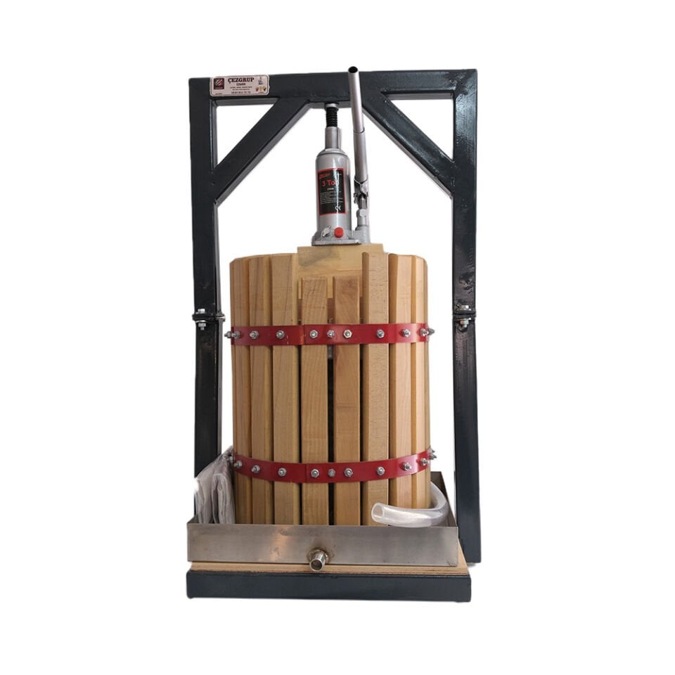 22 Litre Ahşap Üzüm Sıkma Presi (304 Paslanmaz Kare Krom Çelik Tepsi)