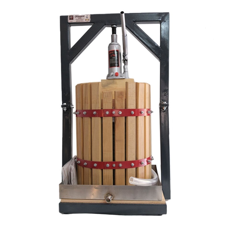 20 Litre Ahşap Üzüm Sıkma Presi (304 Paslanmaz Kare Krom Çelik Tepsi)