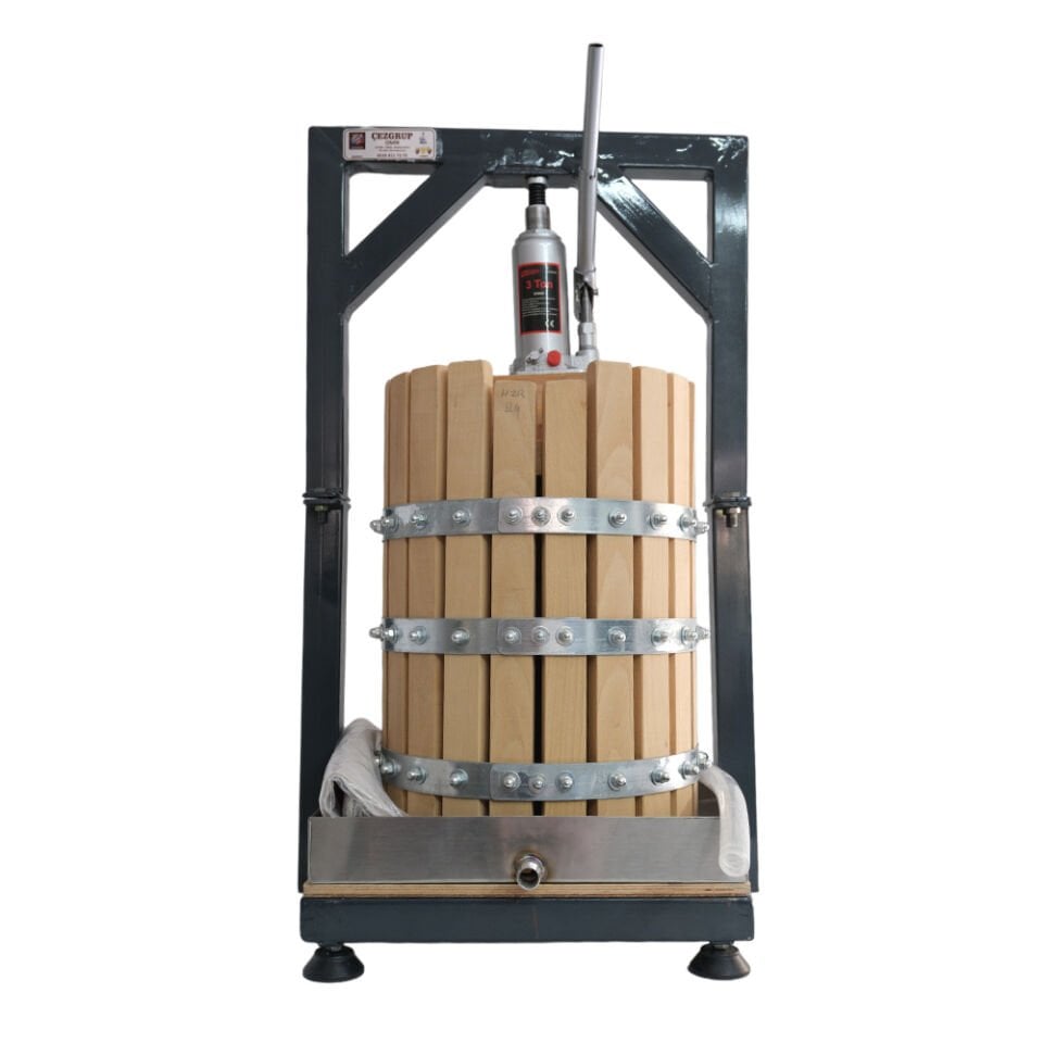24 Litre Ahşap Üzüm Sıkma Presi (304 Paslanmaz Çelik Kare Krom Tepsi)
