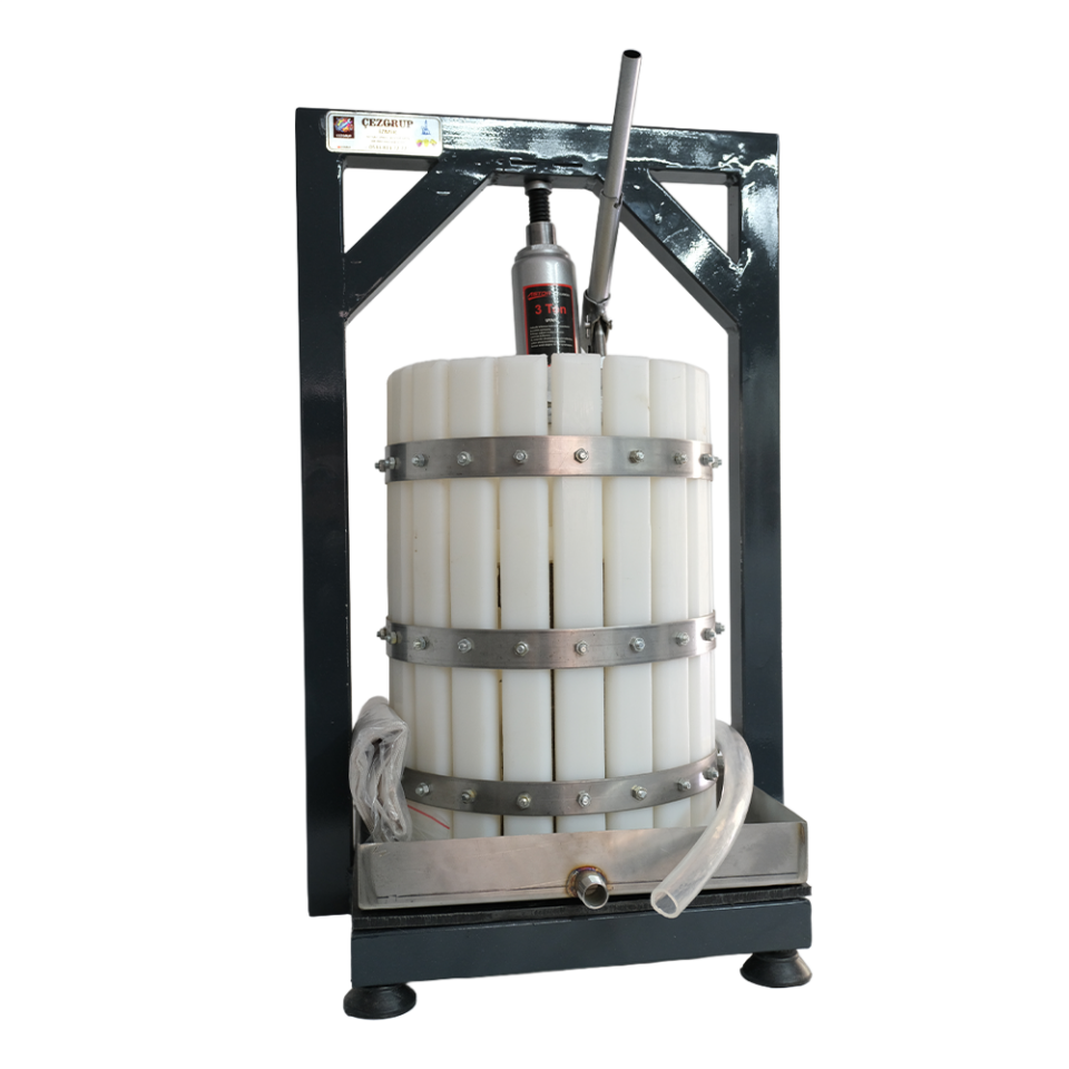 24 Litre Üzüm Sıkma Presi Polietilen Sepet ve 304 Paslanmaz Çelik Kare Krom Tepsi