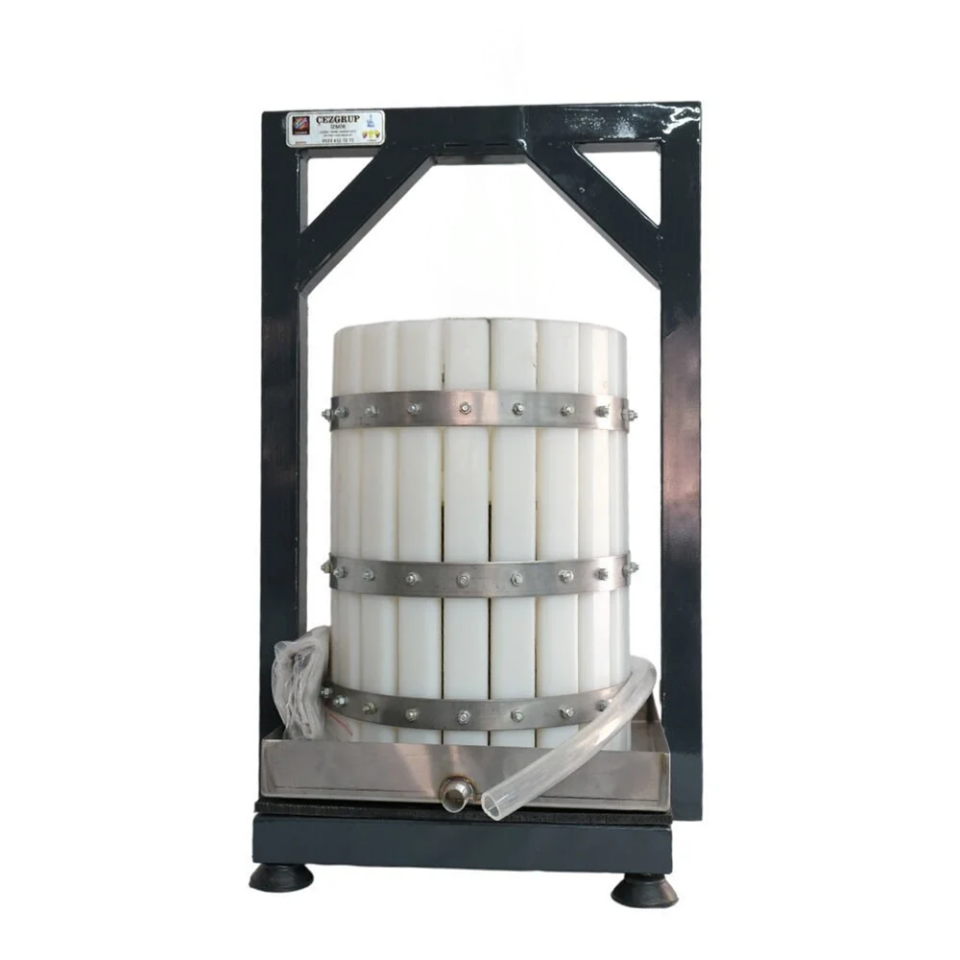 24 Litre Üzüm Sıkma Presi Polietilen Sepet ve 304 Paslanmaz Çelik Kare Krom Tepsi Krikosuz